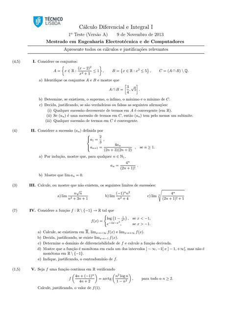 Prova Quest Es Calculo Diferencial E Integral I O Teste