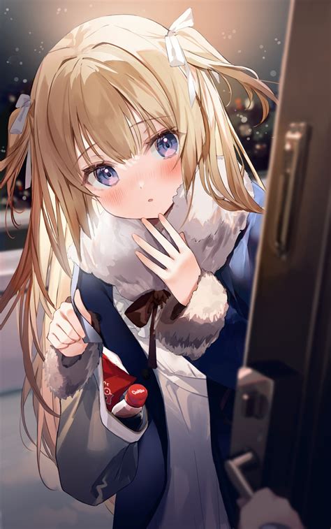 Door POV Blonde Blushing Portrait Display HD Phone Wallpaper Rare Gallery