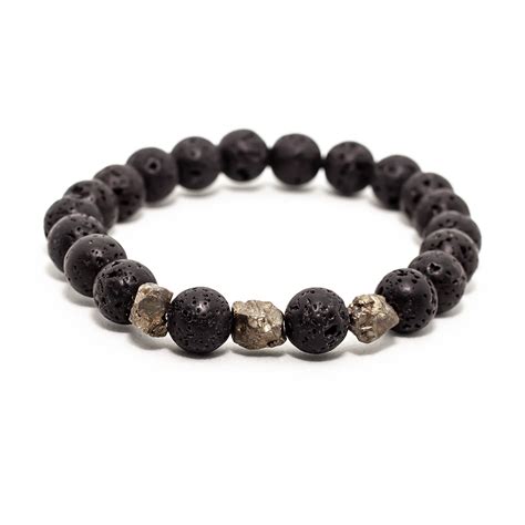 Pulsera de Pirita y Piedra volcánica negra comerciojoyas