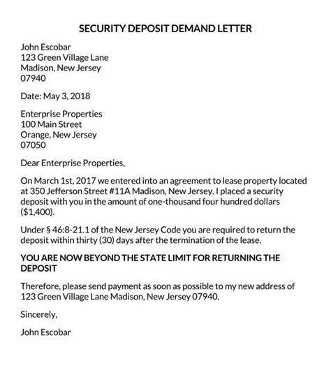 Free Security Deposit Demand Letters