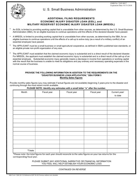 Sba Form 1368 Download Fillable Pdf Or Fill Online Additional Filing