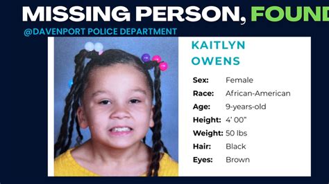 Davenport Police Department Finds Missing 9 Year Old Girl After Several