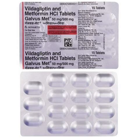 Galvus Met Vildagliptin And Metformin Tablet Packaging Size 15