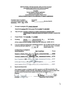 Fillable Online Clevelandclinic INSTITUTIONAL REVIEW BOARD APPLICATION