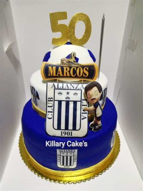 A 50th Birthday Cake With The Number 50 On It And An Image Of A Soccer