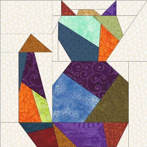 Crazy Cat Two Paper Piece Quilt Block Bluprint Cat Quilt Block Cat