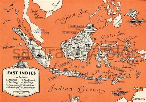 East Indies Islands ORIGINAL Map Antique Vintage 1940s