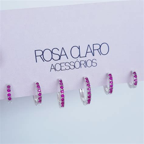 Kit Trio Argolas Cliques Cravejadas Zirconias Na Cor Rose Em Prata 925