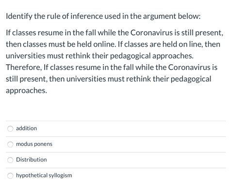 Solved Identify The Rule Of Inference Used In The Argument