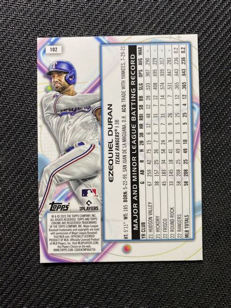 Ezequiel Duran RC 102 2023 Topps Cosmic Chrome Texas Rangers EBay