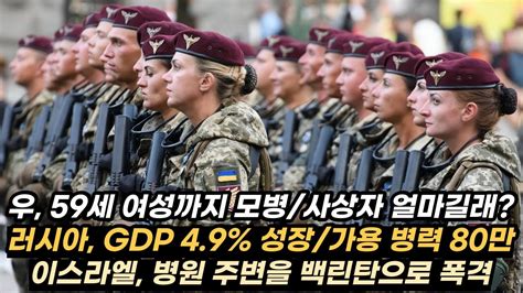 우크라이나 전황1111 우 59세 여성까지 모병러 Gdp 49 성장이스라엘 백린탄 폭격 Youtube