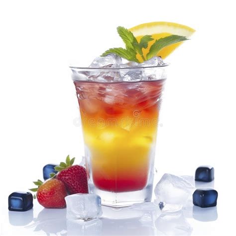 Colourful Summer Cocktails With Fruit And Straws Isolated On White