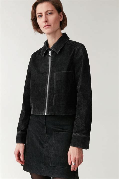 Cos Cropped Velvet Denim Jacket In Black Endource