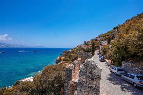 Alanya Antalya Aerial City With Castle And Sea Stock