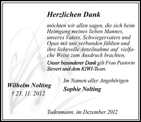 Traueranzeigen Von Wilhelm Nolting Trauer Anzeigen De