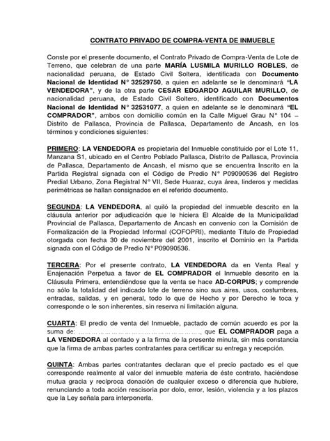 Contrato De Compra Venta De Inmueble Pdf Propiedad Justicia