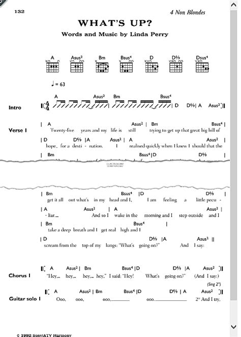 What S Up Songbook Mit Akkorden Pdf Noten Von Non Blondes In A Dur