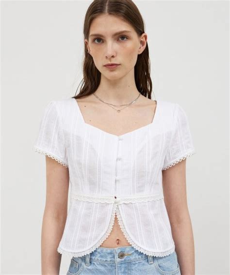 MUSINSA公式 CITYBREEZE WOMAN Lace short sleeve blouse WHITE