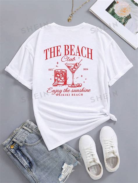 Shein Ezwear Camiseta Holgada De Playa De Verano Para Mujer Con Texto