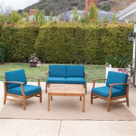 Noble House Perla Teak Brown 5 Piece Wood Outdoor Patio Conversation