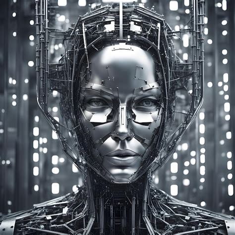 Premium Photo Female Metallic Robot Face In A Closeup Portrait