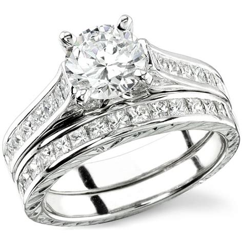 18k White Gold Princess Cut Engagement Ring And Wedding Band Set