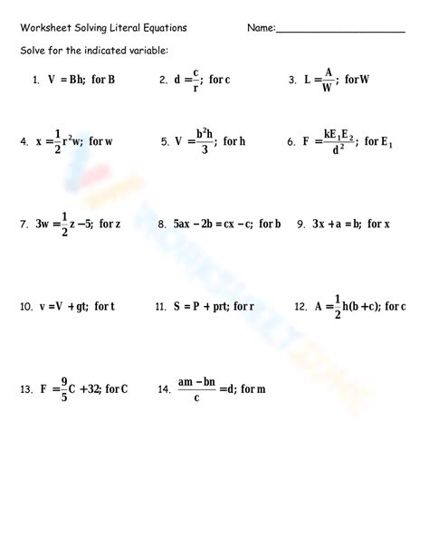 Worksheet Solving Literal Equations Worksheet Worksheets Library