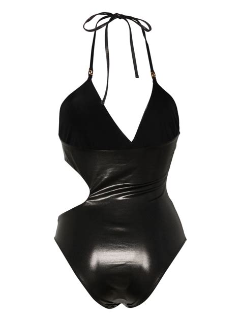 Versace Greca Cut Out Halterneck Swimsuit Farfetch