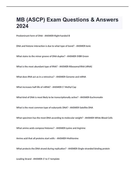 MB ASCP Exam Questions Answers 2024 MB Stuvia US