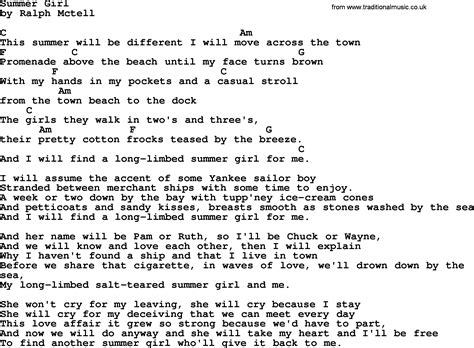 Summer Girl By Ralph Mctell Lyrics And Chords