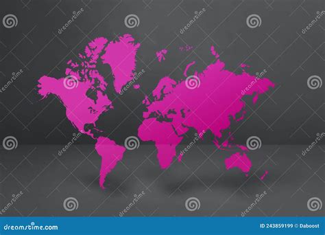 Purple World Map On Black Concrete Wall Background D Illustration