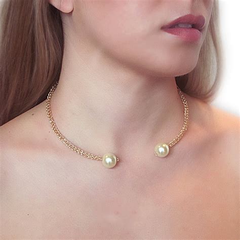 Pearl Choker Open Choker Gold Pearl Necklace Crochet