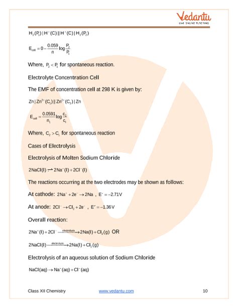 Cbse Class 12 Chemistry Chapter 3 Electrochemistry Revision Notes