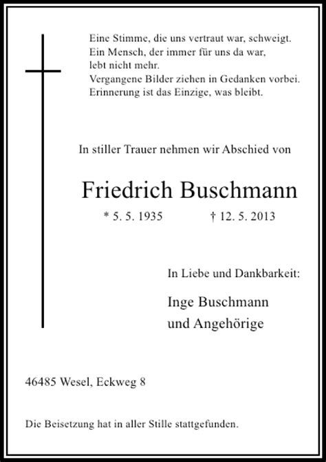 Alle Traueranzeigen F R Friedrich Buschmann Trauer Rp Online De