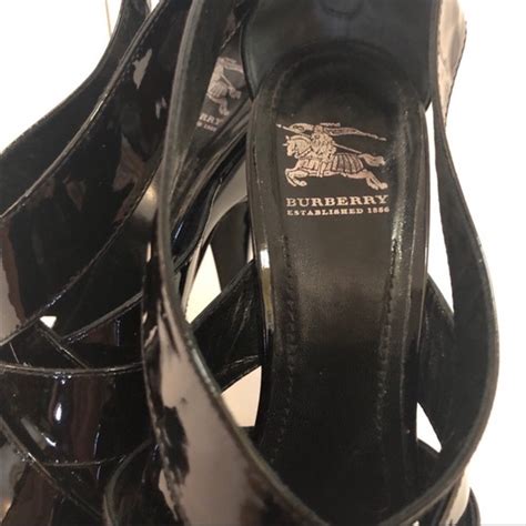 Burberry | Shoes | Burberry Black Patent Leather Sandals Heels Eur9 ...