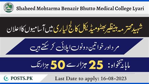 Shaheed Mohtarma Benazir Bhutto Medical College Lyari Jobs August 2023