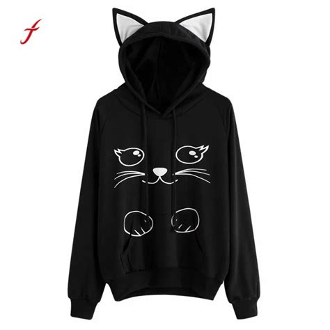 Cute Hoodies Women Winter Clothing Cat Long Sleeve Hoodie Sweatshirt