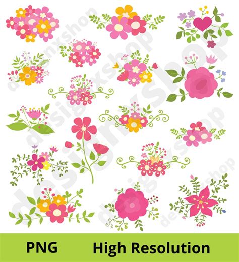 Pink Flower Clipart Pink Floral SVG and PNG Floral Clipart | Etsy