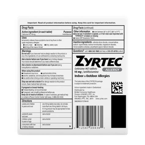 Zyrtec 24 Hour Allergy Relief Tablets Cetirizine Hcl 30 Ct Kroger