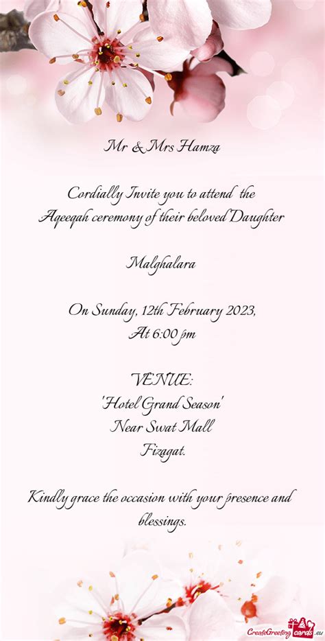 Aqeeqah ceremony of their beloved Daughter - Free cards