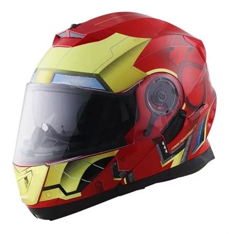 Casco Abatible Edge Iron Man Certificado Dot Moto Marvel Color Rojo