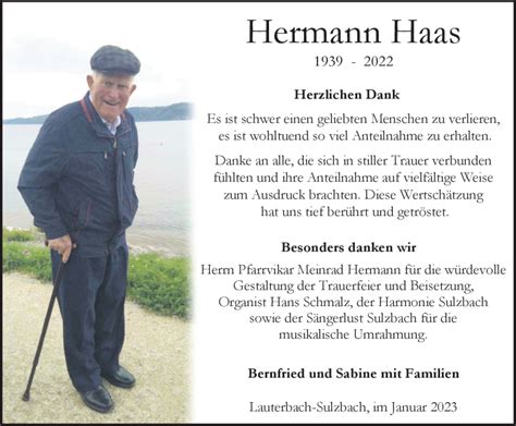 Traueranzeigen von Hermann Haas Schwarzwälder Bote Trauer