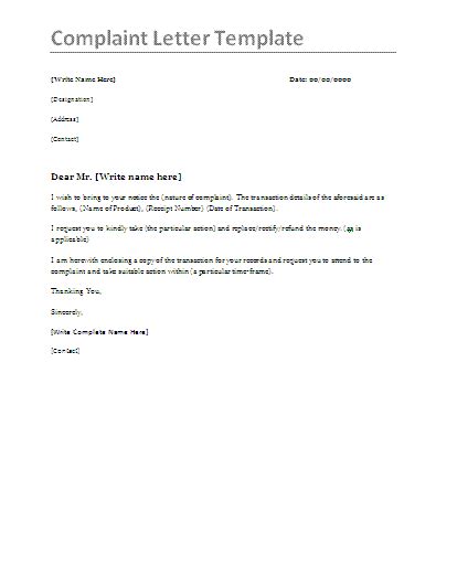 Free Complaint Letter Template Sample Letter Of Complaint 59 Off