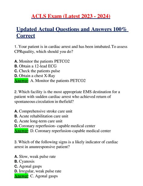 ACLS Exam Latest 2023 2024 Updated Actual Questions And Answers 100