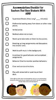 ADHD Accommodations Checklist by SPED Resources by Mrs Lavigne | TPT