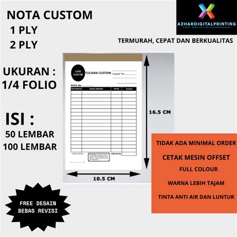 Jual Nota Custom Folio Ply Bahan Hvs Murah Nota Olshop Dagang