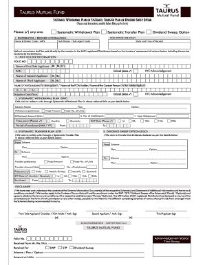 Fillable Online Systematic Withdrawal Plan Or Systematic Transfer Plan