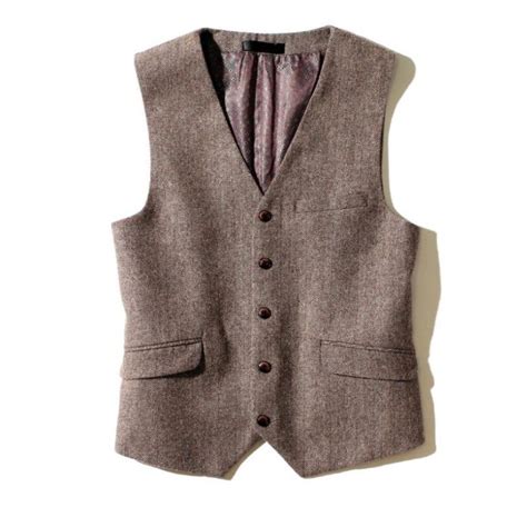 Brown Tweed Vest Wool Herringbone Groom Vests British Style Mens