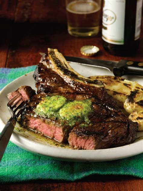 Char Grilled Rib Eye With Roasted Shallot And Herb Butter Recipe Food Network Recipes Herb