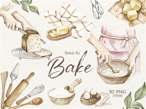 Aquarell Backen Clipart Backzubehör Home Bäckerei Logo Koch Etsy